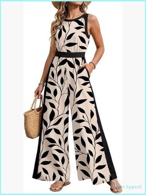 Dressy Wide Leg Jumpsuit - Floral Romper with Pockets